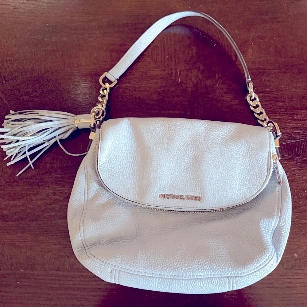 Michael Kors Blue Cream Shoulder Bag with Silver Accents